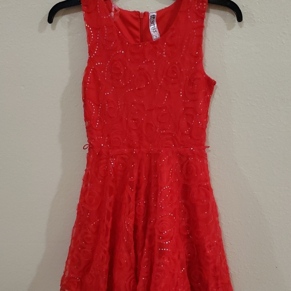 Beautees Vibrant Red Formal Kids Dress